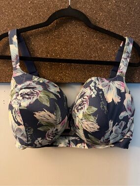 Cacique Navy Floral Underwire Bra with Pastel Accents
